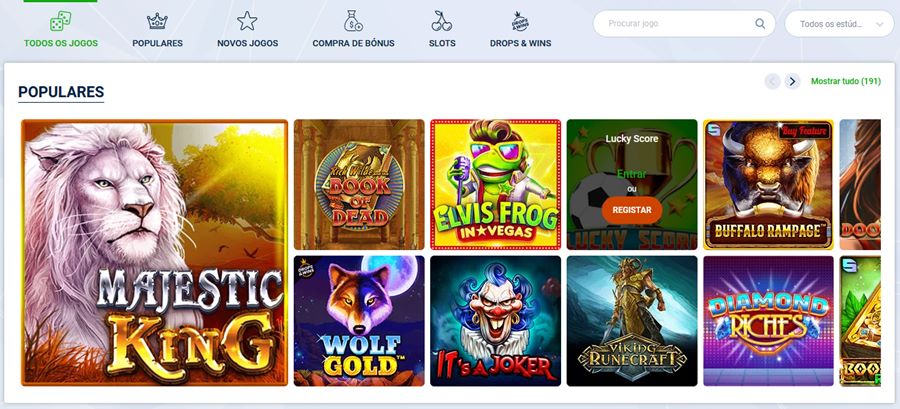 Exemplo de jogos de casino oferecidos